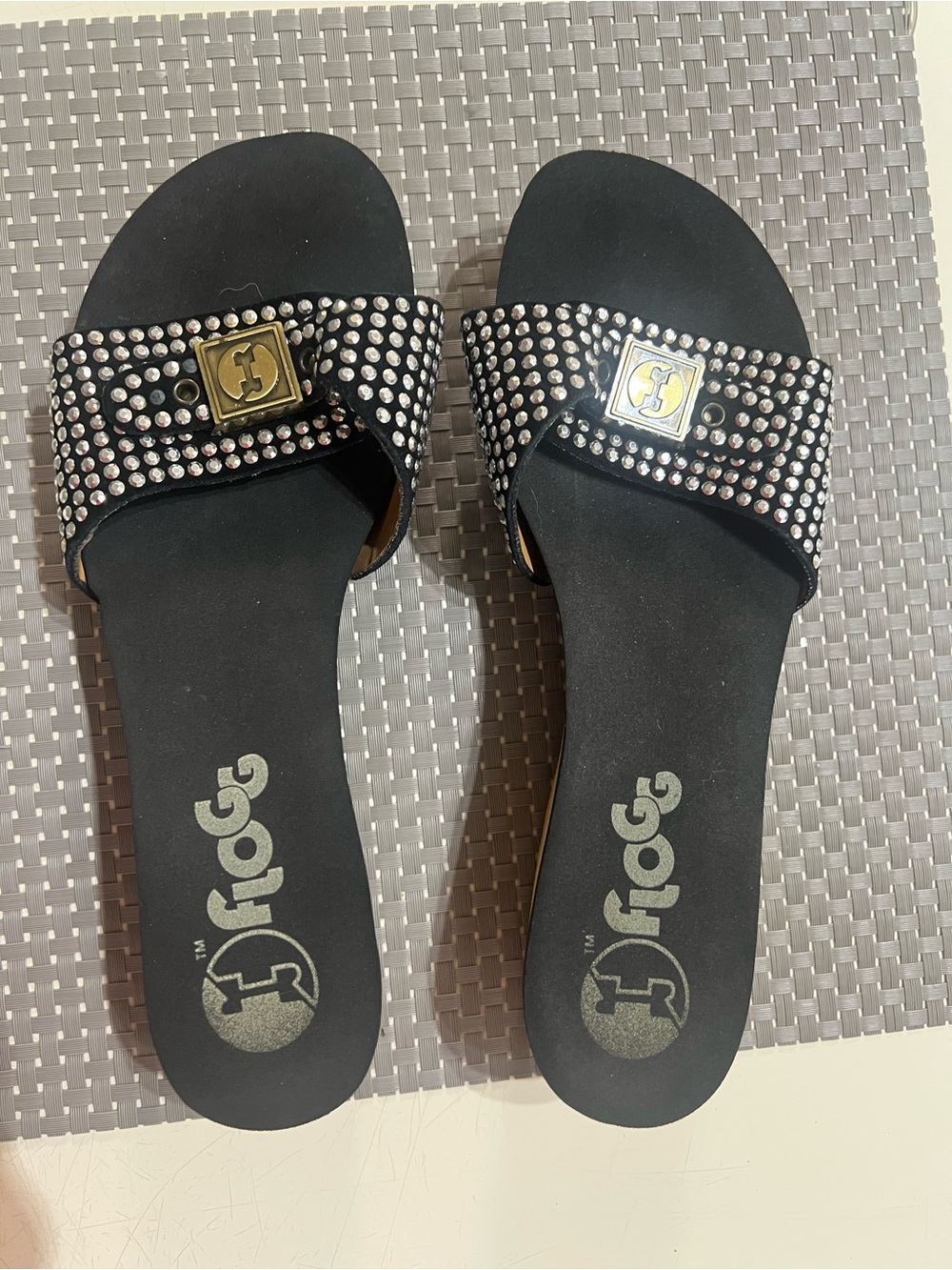 Black Crystal Slide Sandals - Women's